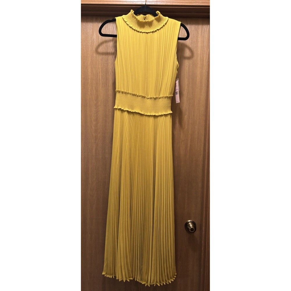 Nanette Lepore Golden Cypress Pleated Dress Size 6 Sleeveless Mock Neck - Picture 1 of 6